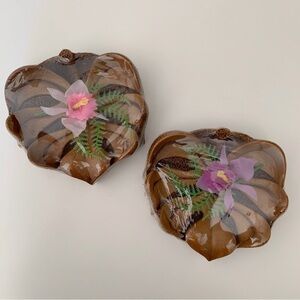 Vintage Coco Joe’s Hapa Wood Monstera Leaf Dishes Set of 2 Hawaiiana